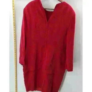 YL By Yair Women's Red Silk Sheath Dress Size 16 Knee Length Plus Holiday Party